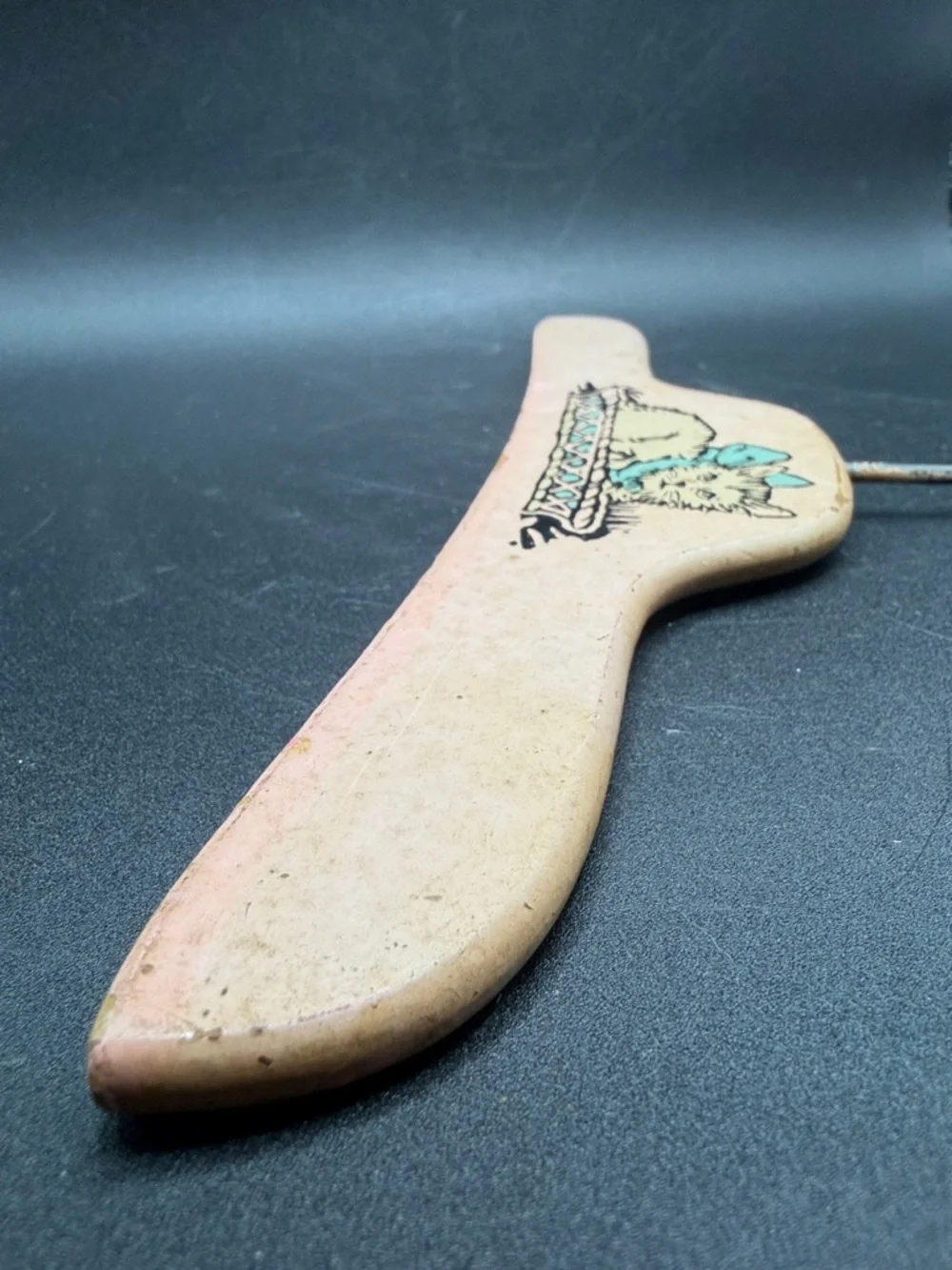 1930s Vintage Children's Wooden Clothing Hanger Pink Kitten Cat With Blue Bow